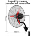 Wall Mounted Industrial Fan Metal Blade High Velocity Fan Wired Remote Control