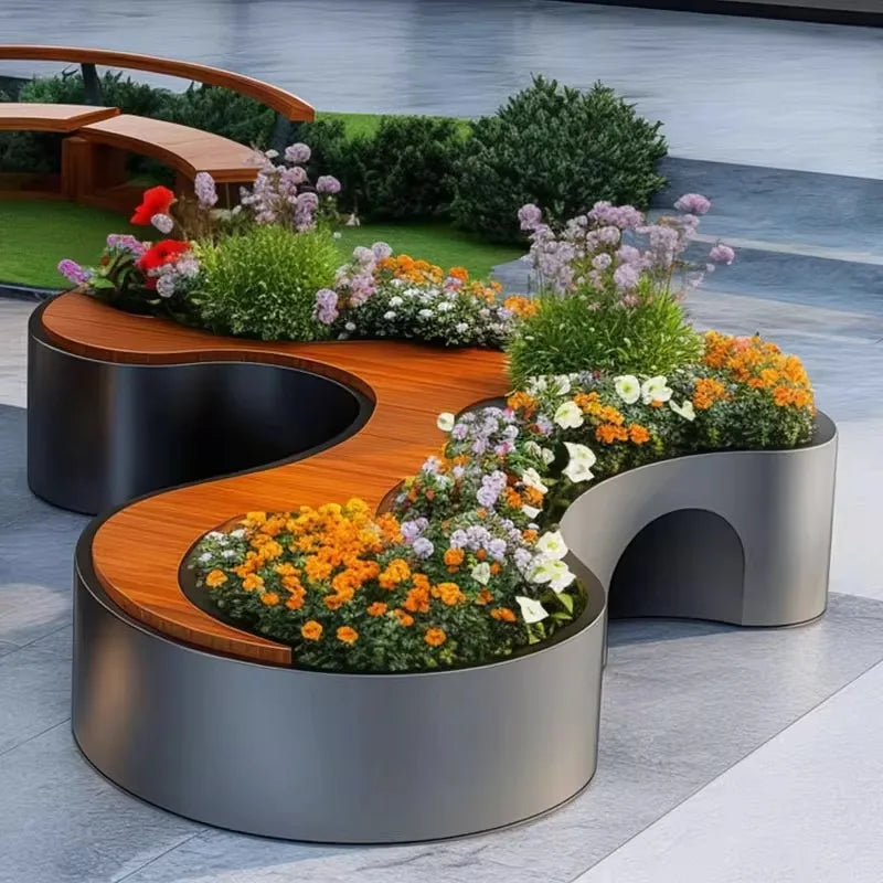 Outdoor flower box seat combination