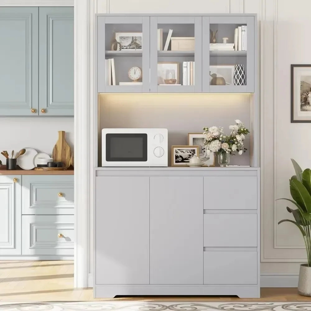 Kitchen Cabinet,LED Lights and Charging Station