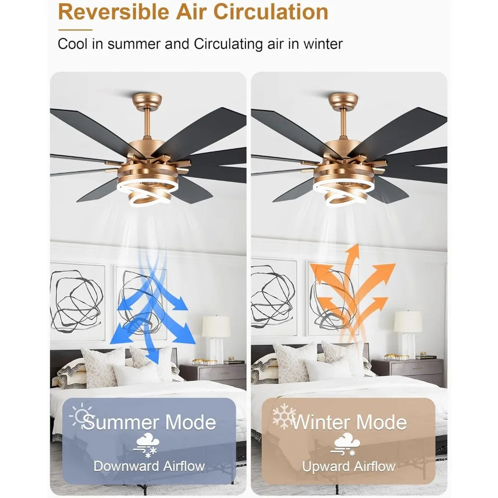 Large 72 Inch Modern Ceiling Fan with Lights and Remote