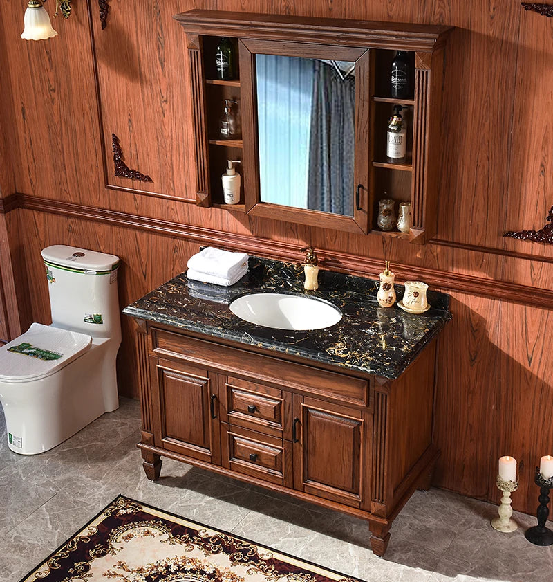 American Red Oak Solid Wood Bathroom Cabinet and Storage Mirror Cabinet