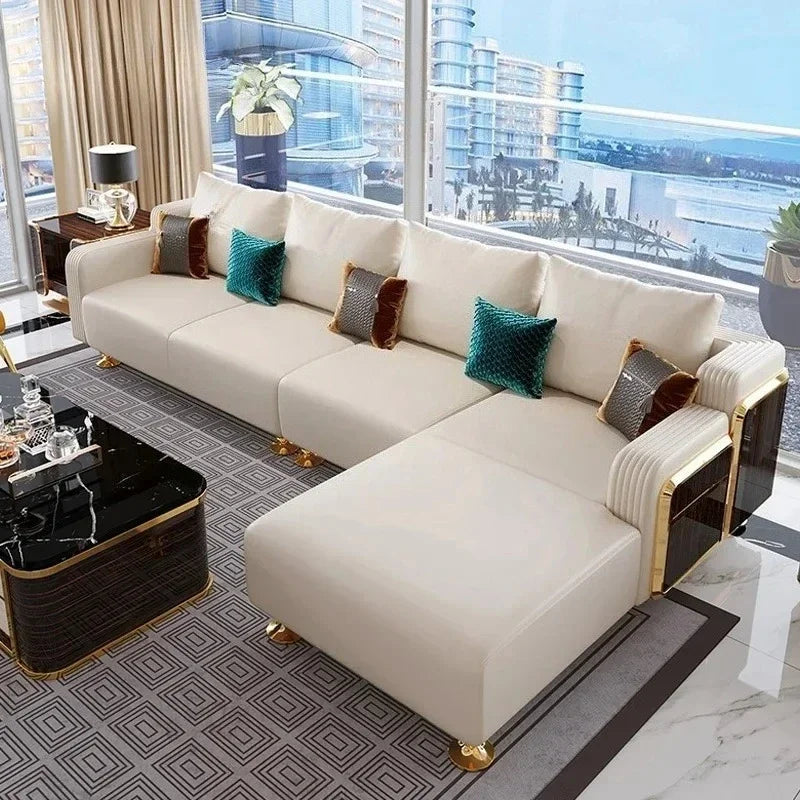 Modern Luxury Leather with Wooden Sofa Set