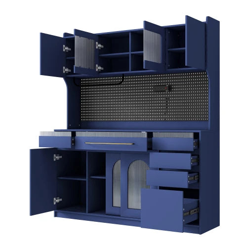63'' W Buffet with Hutch,Large Coffee Bar Storage Cabinet with 6 Drawers,