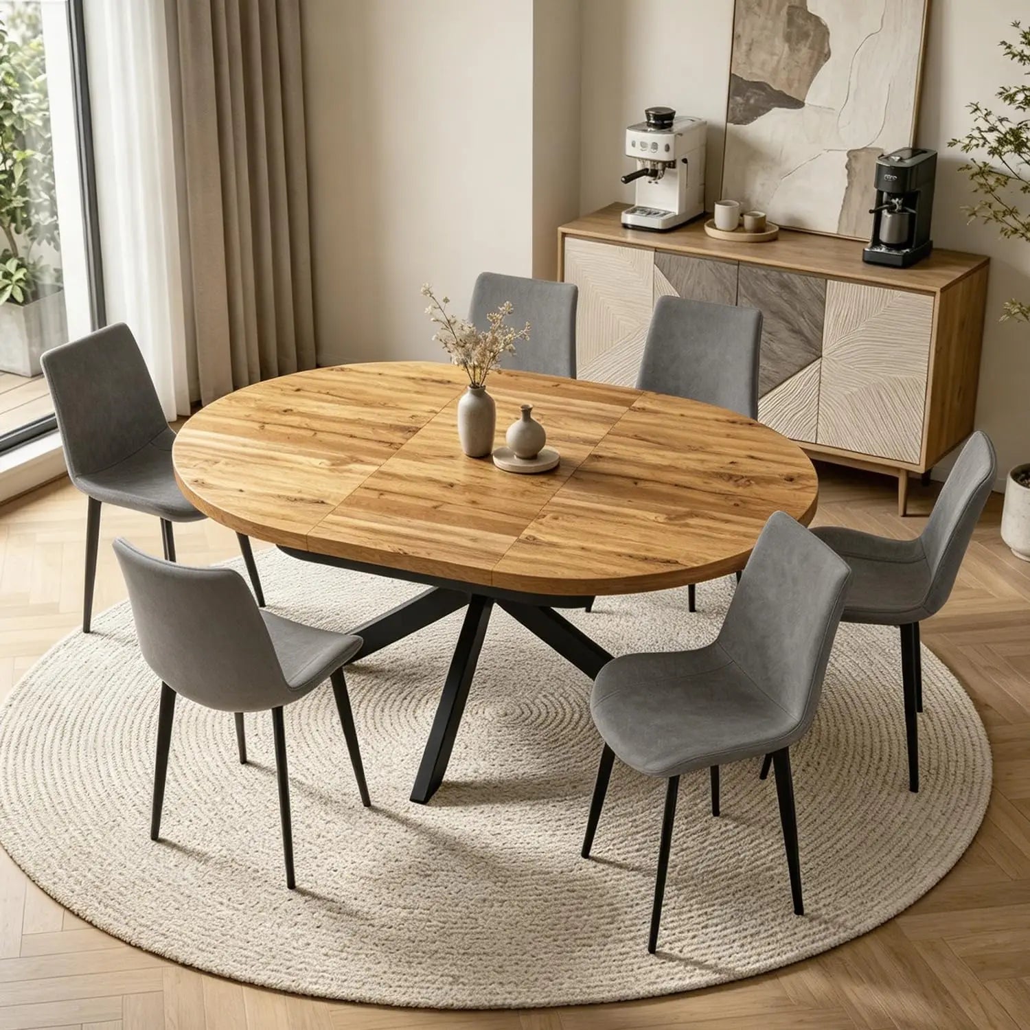 7-Piece Extendable Round Dining Table with Chairs Set