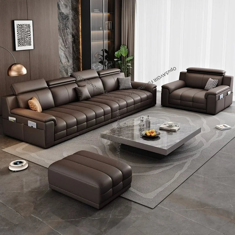 Italian Minimalist Lawrence Top Grain Leather Sofa