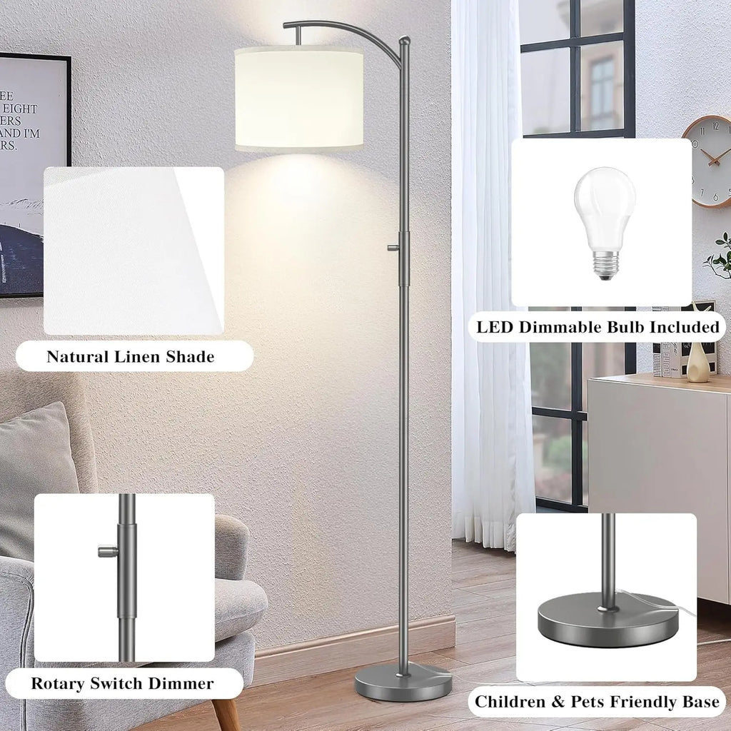 Dimmable Arc Floor Lamp with Linen Shade