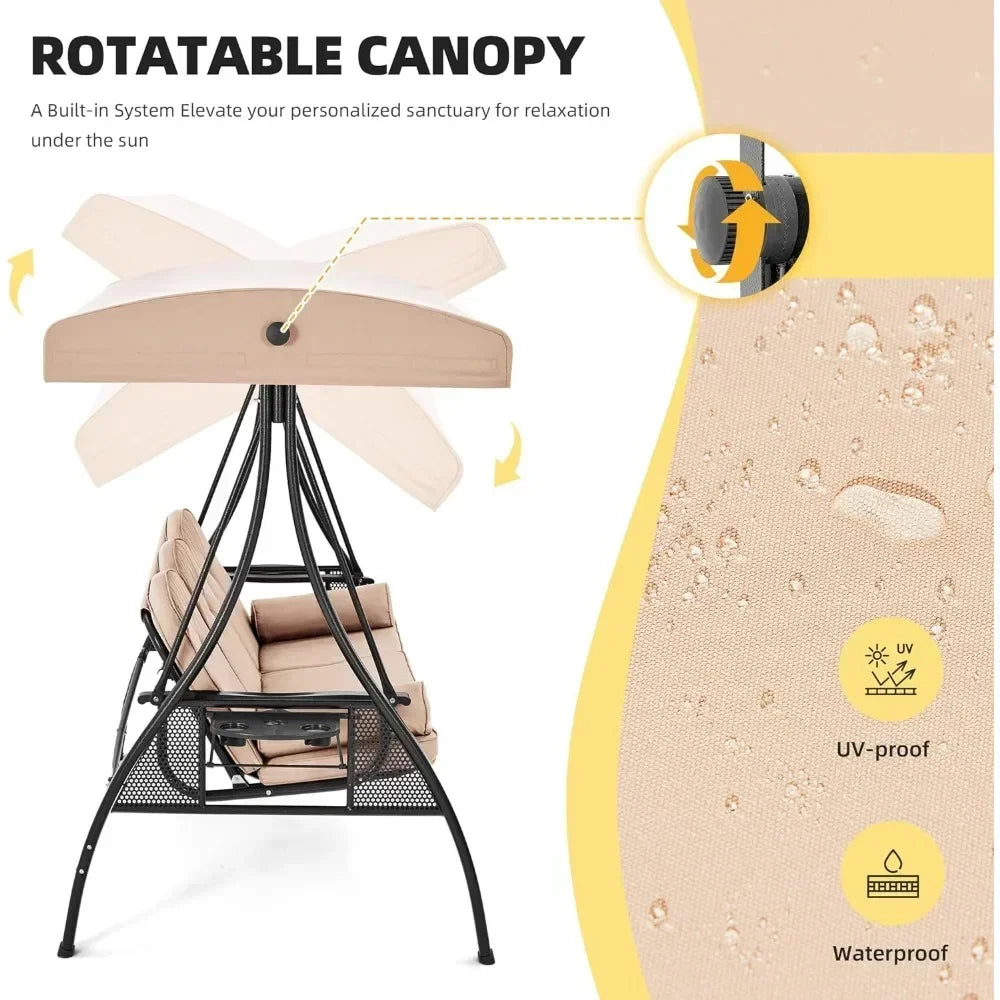 3-Seat Outdoor Swing Set with Adjustable Canopy