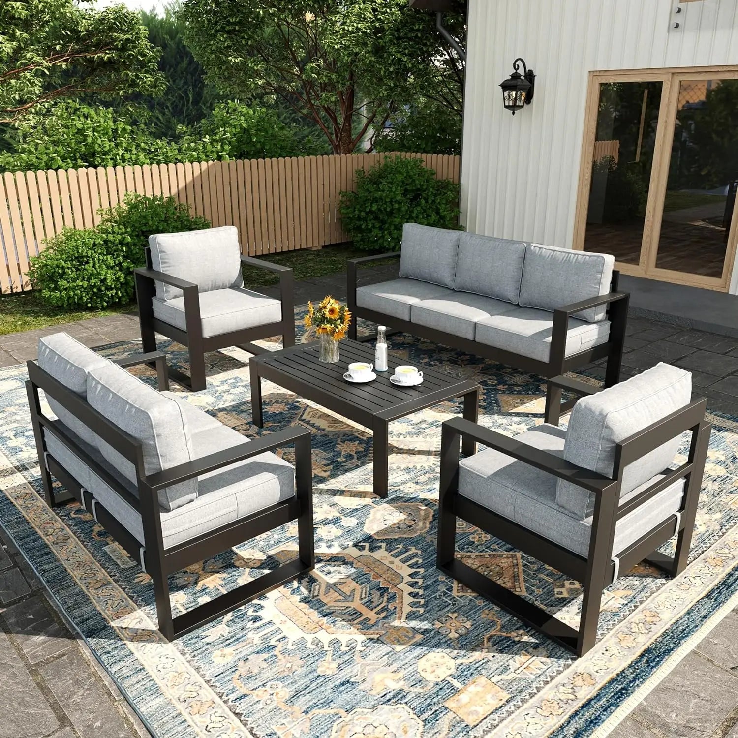5 Piece Modern Aluminum Patio Furniture Set