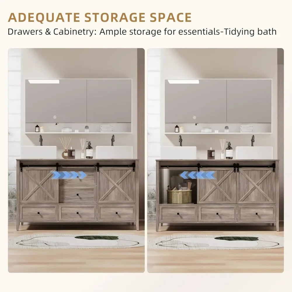 Bathroom Vanity with Sink, 60 Inch Bathroom Vanity Double Sink Ceramic