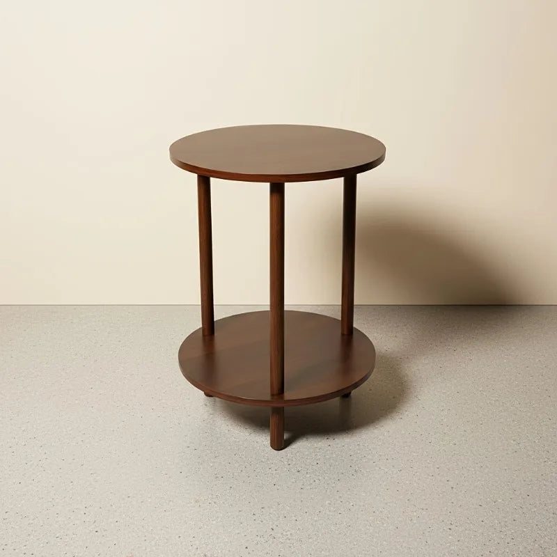 Modern Round Nesting Coffee Table, 2-Tier Wood Table in Walnut