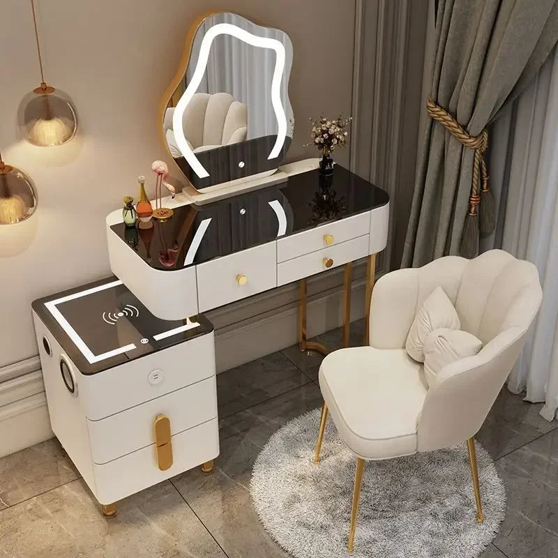 Nordic Glass Luxury Dressing Vanity Table with Smart Wireless Charging