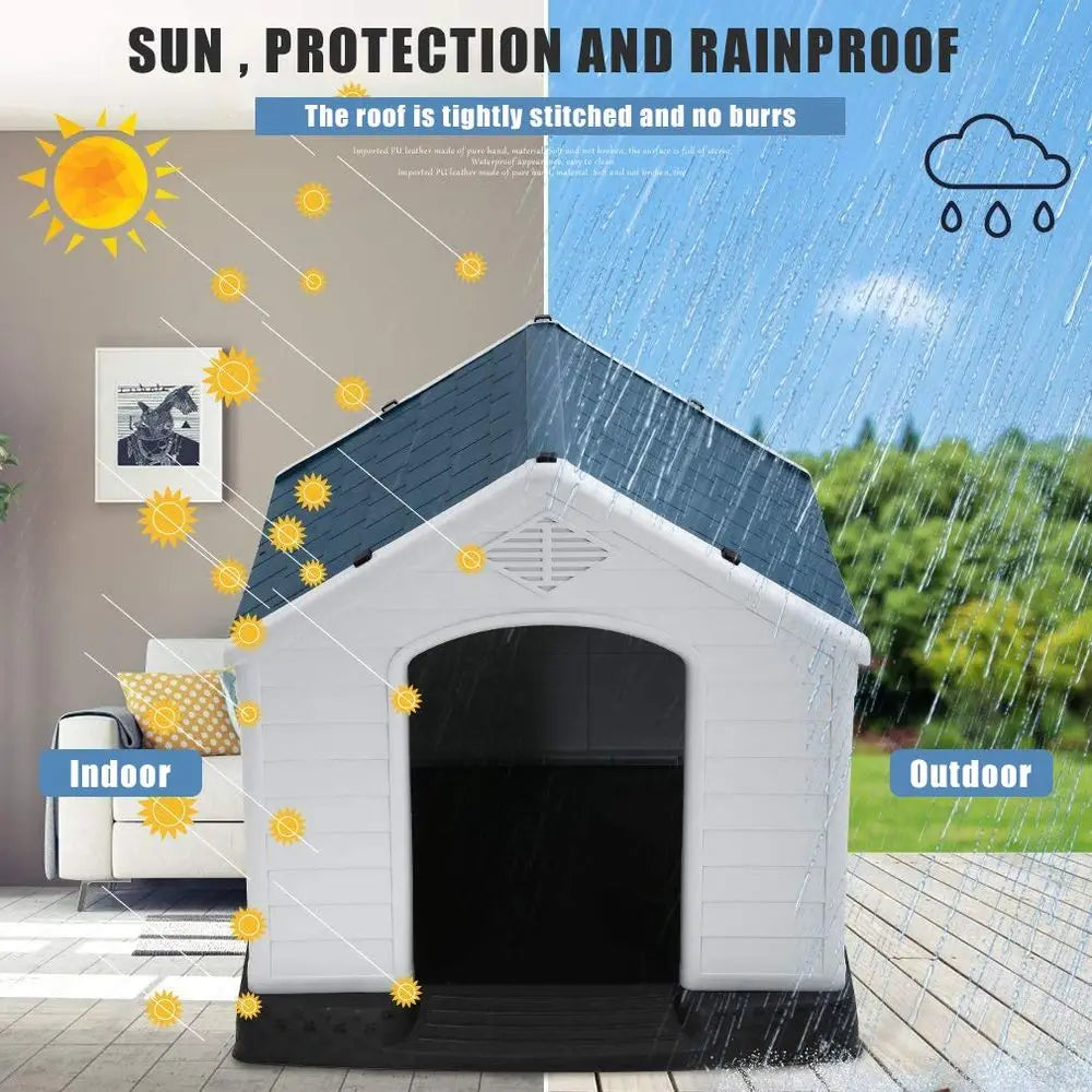 White Large Dog House Indoor Outdoor Waterproof Ventilate Plastic Dog House
