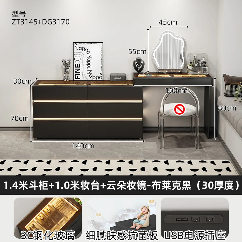 Modern chest of  6 drawers, jewelry cabinet with light