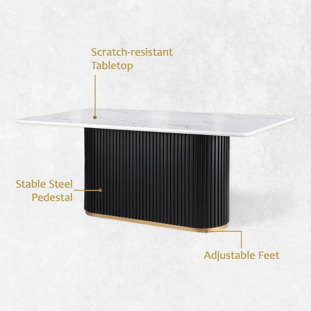 Elegant 70 Marble Dining Table with Black Base and White Top