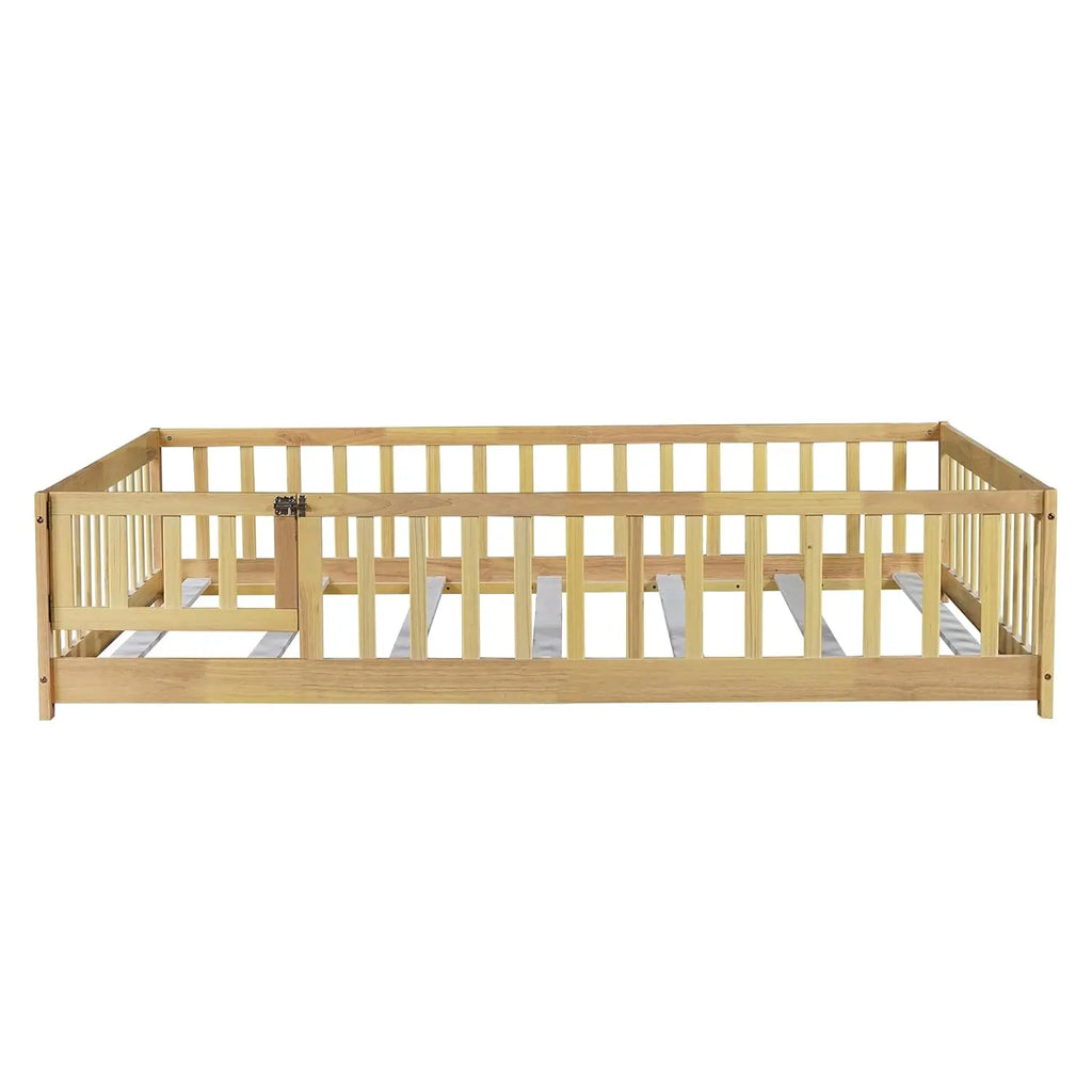 Full Size Montessori Floor Bed Frame with Rails & Door
