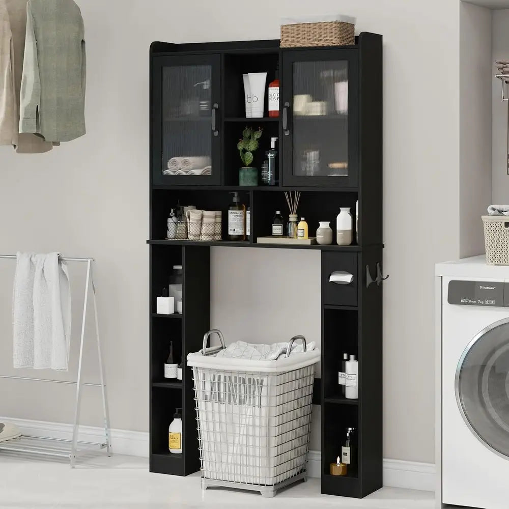 Space-Saving Adjustable Over Toilet Storage Cabinet with Acrylic Door for Home, Bathroom, and Laundry