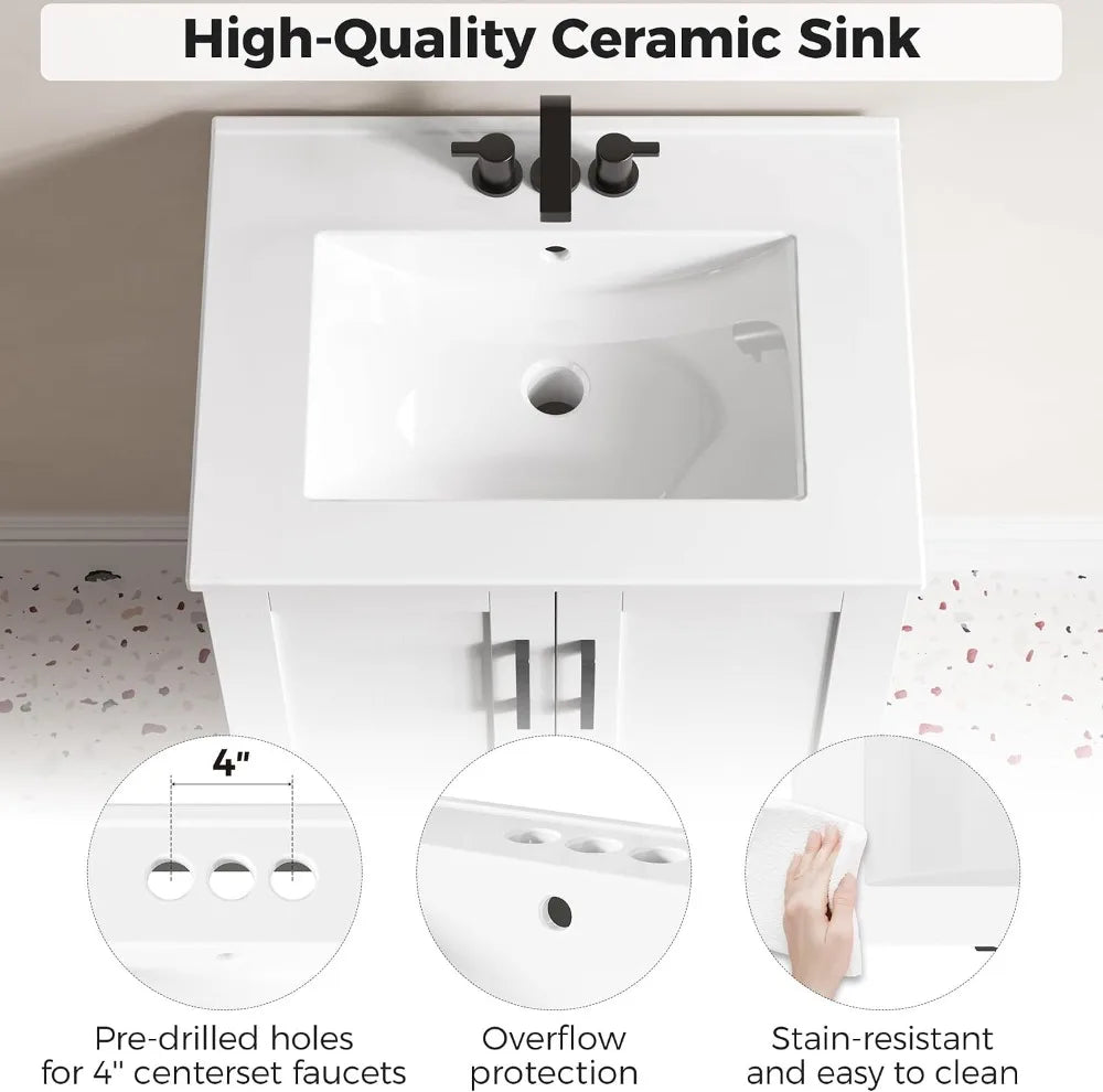 24" Bathroom Vanity with Sink, Freestanding Cabinet