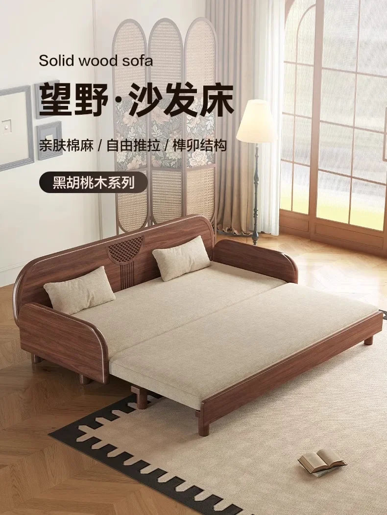Chinese-style solid wood new sofa bed