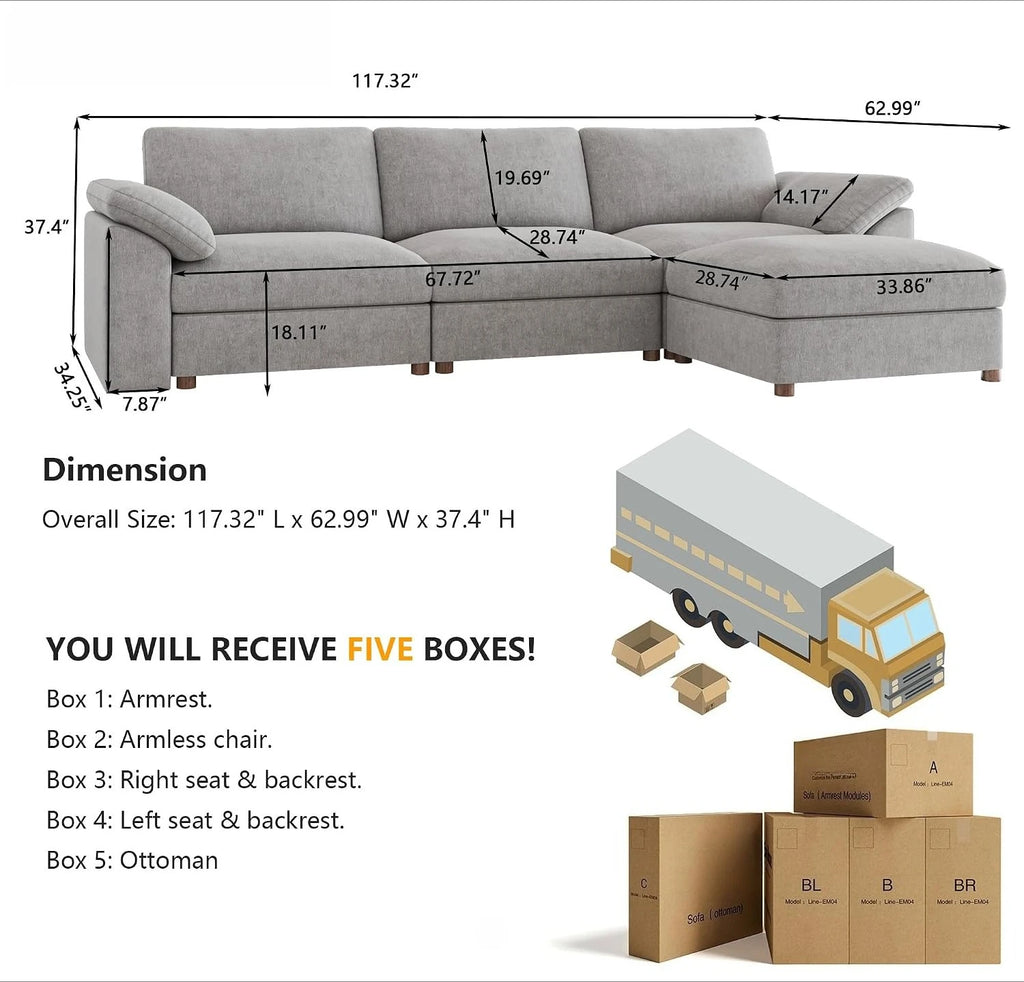 Oversized L Shape Sectional Modular Sofa,