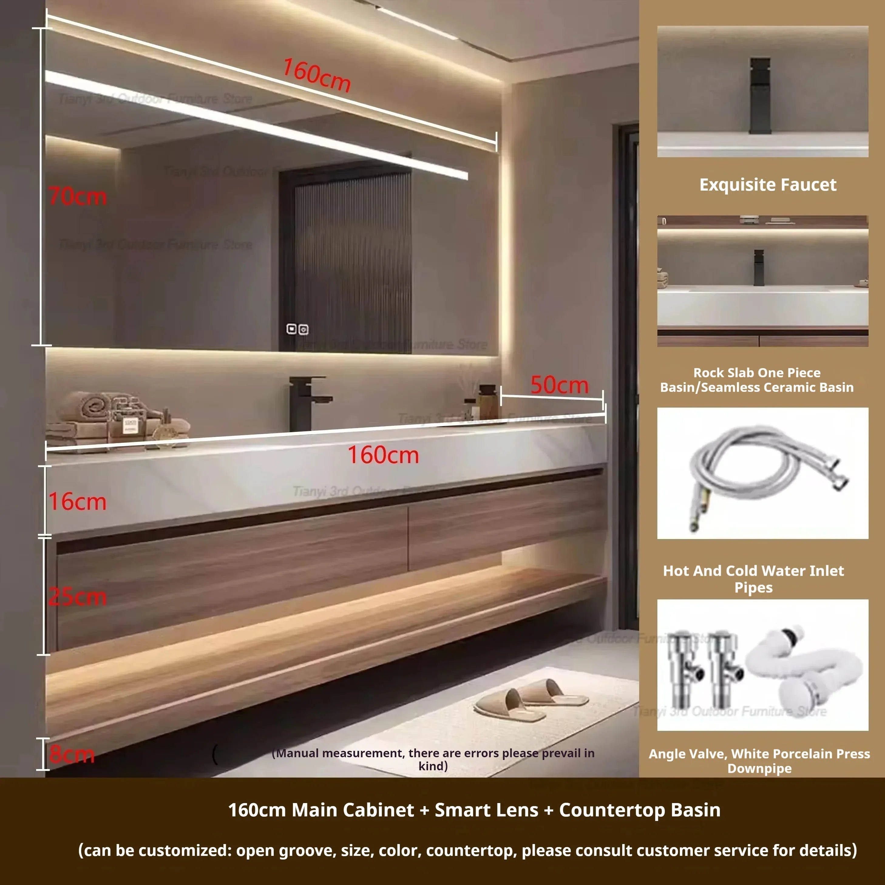 Rock Panel Bathroom Cabinet Vanity with Sink Mirror