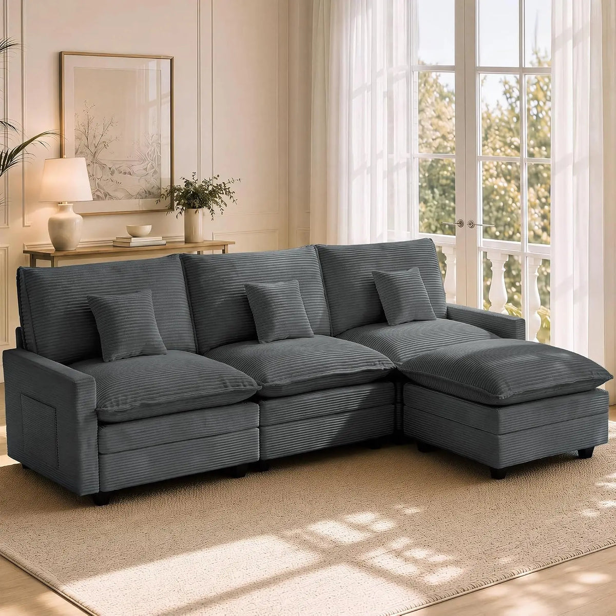 108 Inch Cloud Couch Sectional, Modular Sectional Sofa with Ottoman, Green