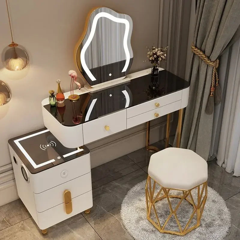 Nordic Glass Luxury Dressing Vanity Table with Smart Wireless Charging