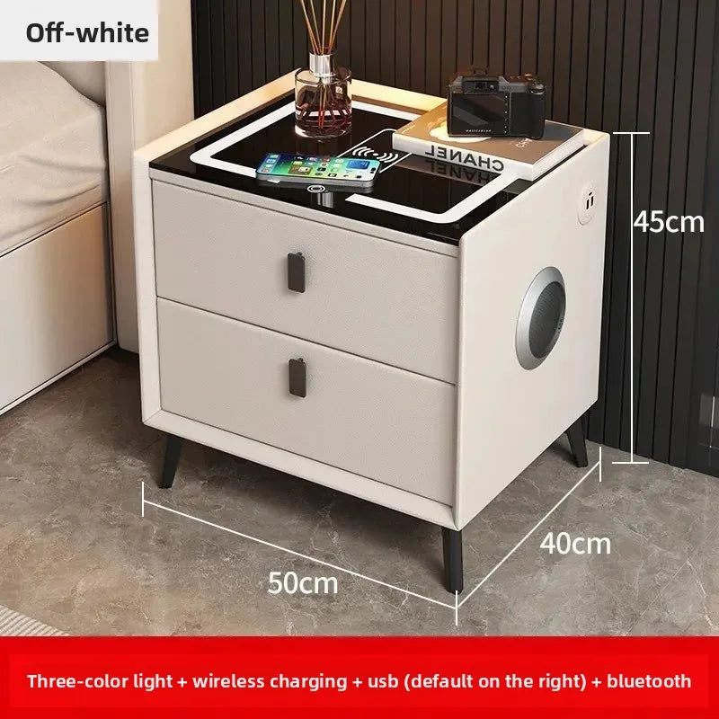 Multifunctional Smart Bedside Cabinet with Wireless Charging LED  Fingerprint Lock USB