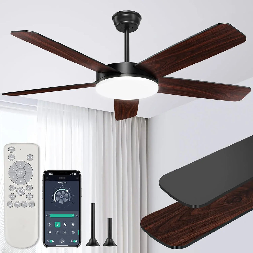52-Inch Ceiling Fan with Lights, Quiet DC Motor, Dimmable LED, Remote & App Control,