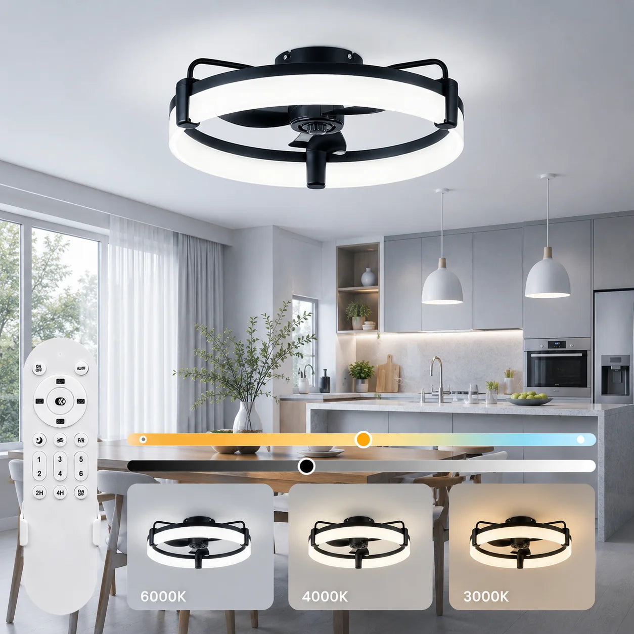 Modern Flush Mount Ceiling Fan With Ring LED Light,