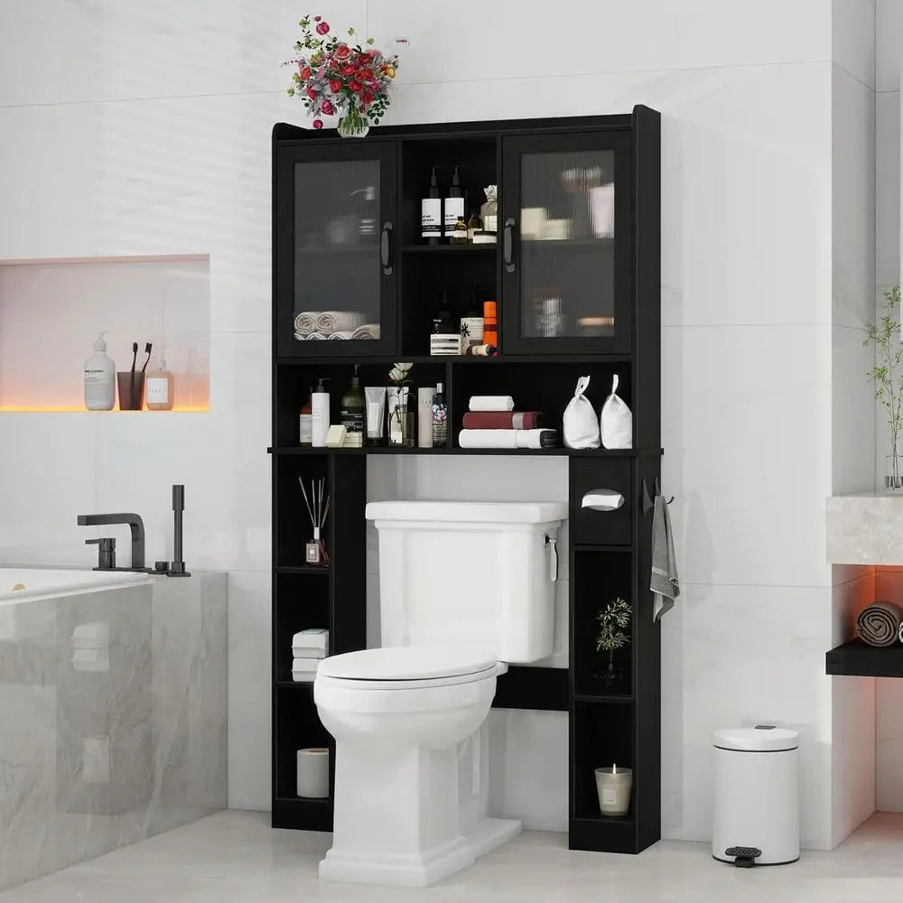 Space-Saving Adjustable Over Toilet Storage Cabinet with Acrylic Door for Home, Bathroom, and Laundry