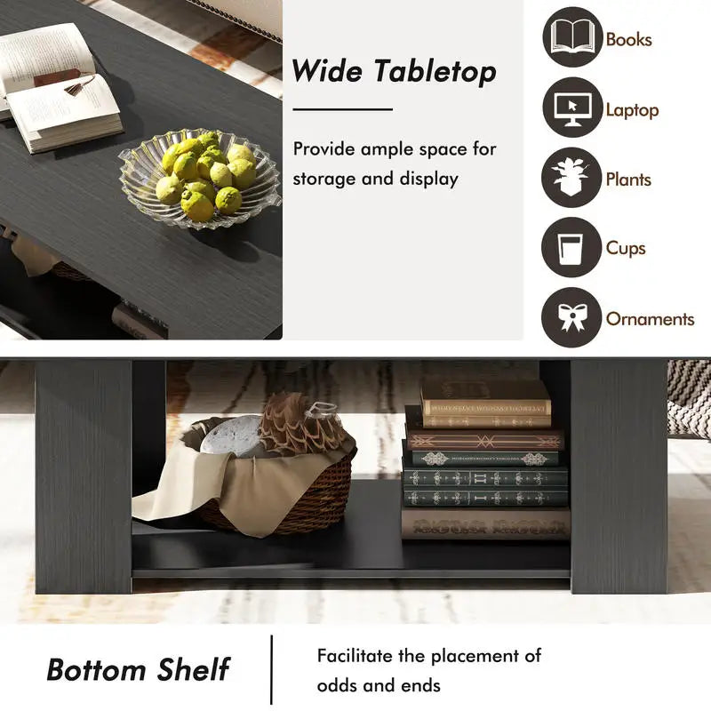 Large 2-tier Modern Wooden Coffee Table