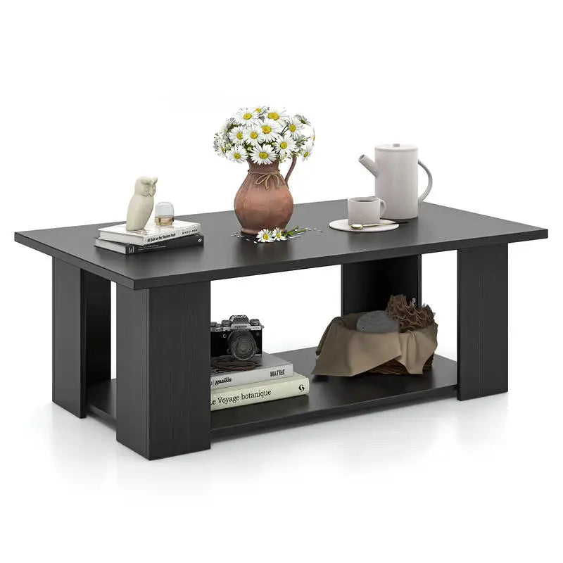 Large 2-tier Modern Wooden Coffee Table