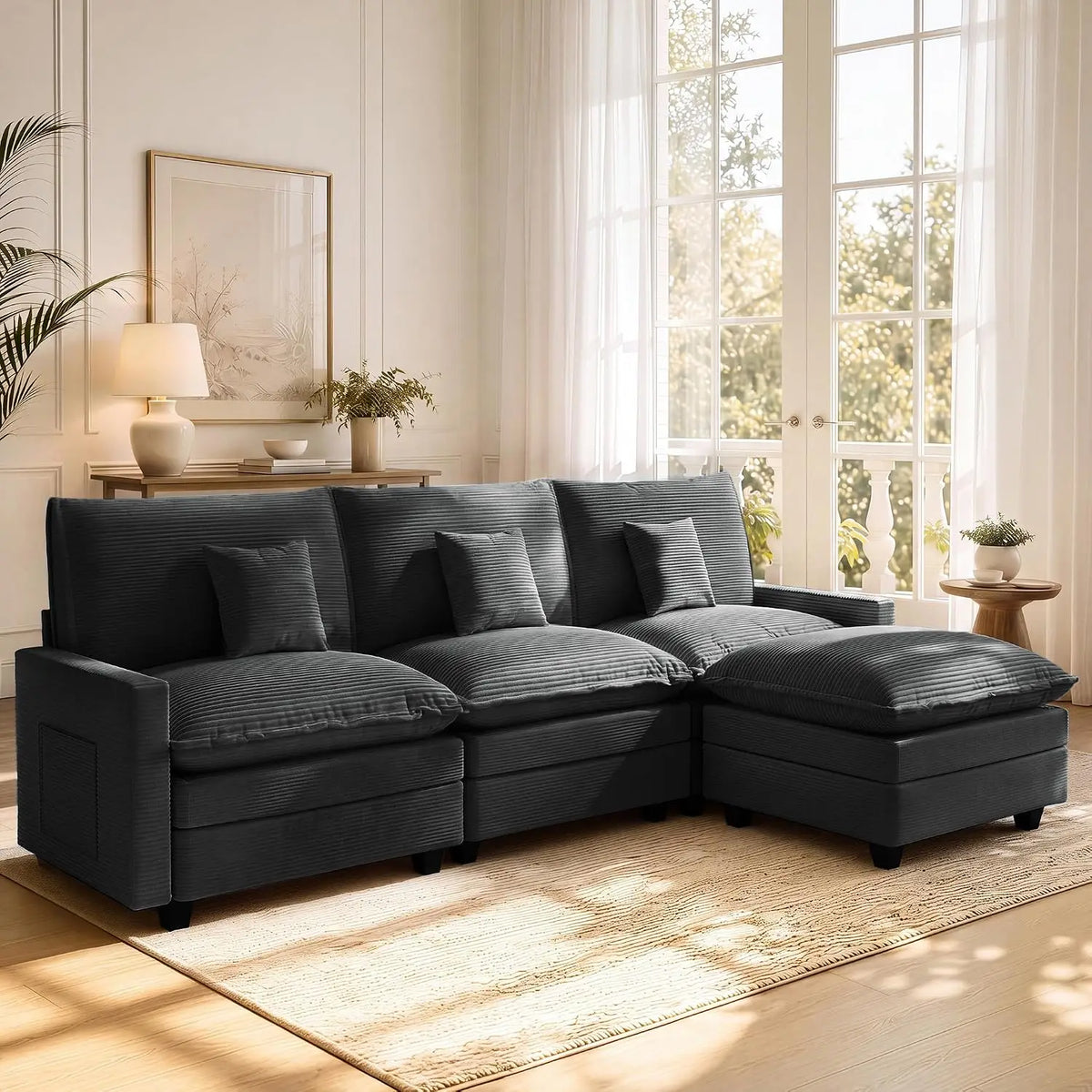 108 Inch Cloud Couch Sectional, Modular Sectional Sofa with Ottoman, Green