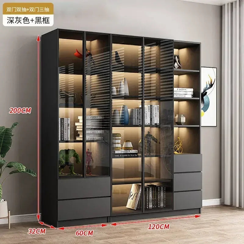 Modern Living Room Cabinet Bookcase with Glass Door Display