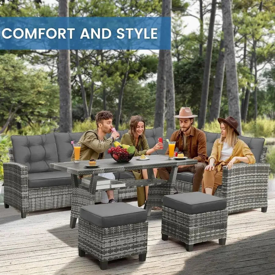 Patio Furniture Set, Outdoor Sectional Sofa with Dining Table and Chairs