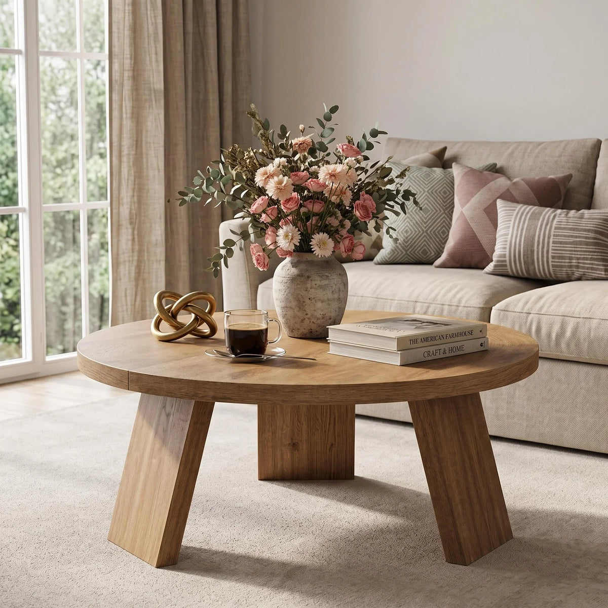 33.5 Inch Round Coffee Table for Living Room