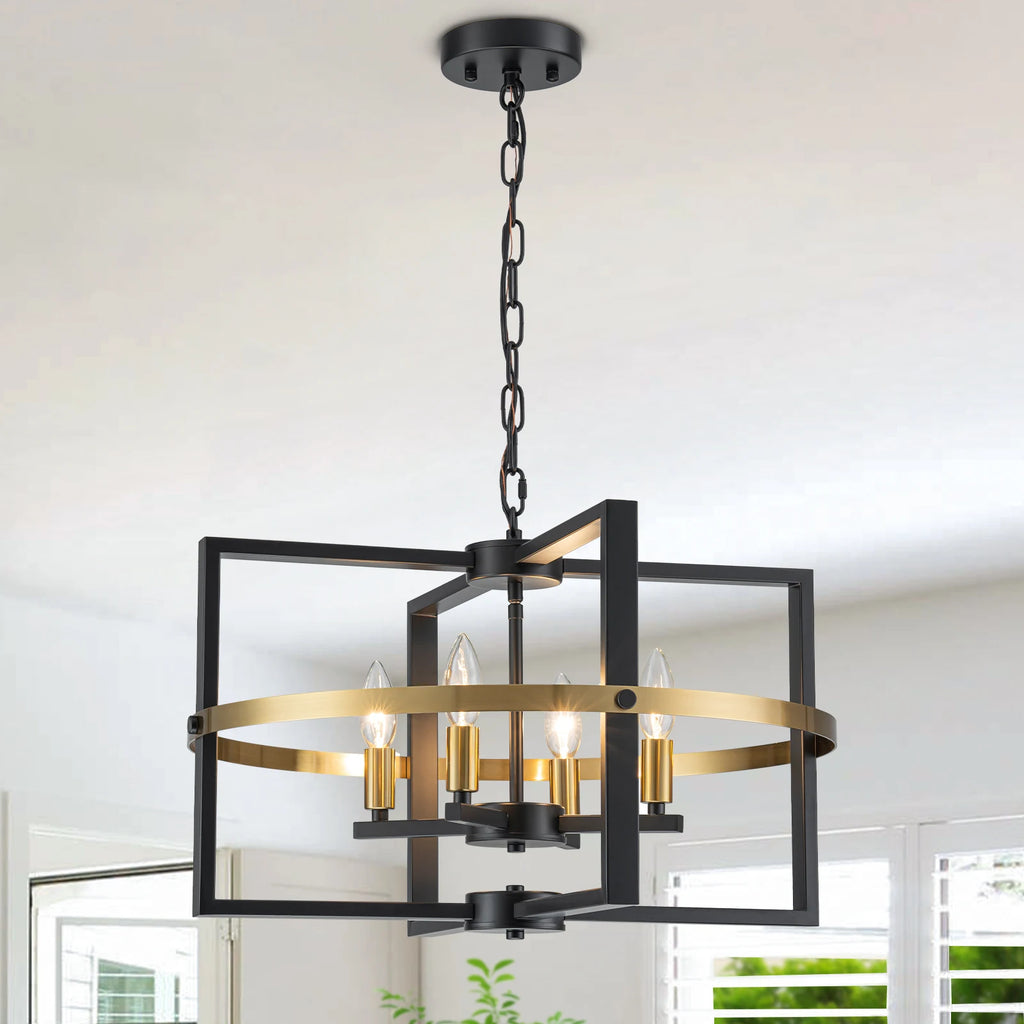 21.26'' Black Gold Chandelier 4-Light Modern Industrial Pendant Light Entryway Chandelier Farmhouse Ceiling Lighting Fixture