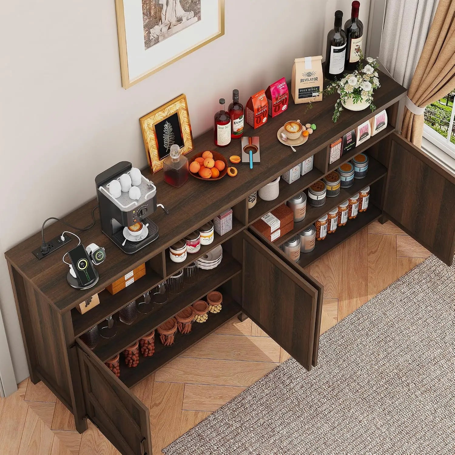 Wooden Buffet Sideboard Cabinet With Storage Doors,