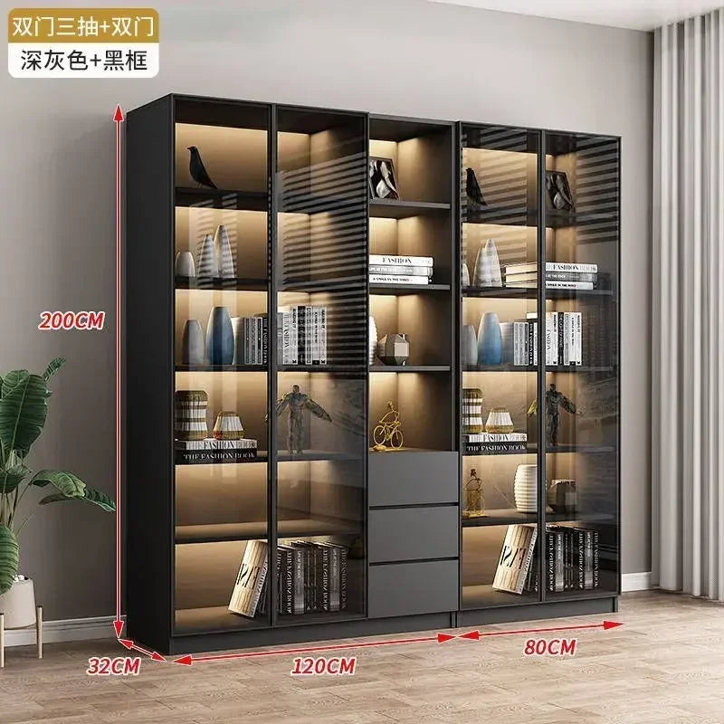 Modern Living Room Cabinet Bookcase with Glass Door Display