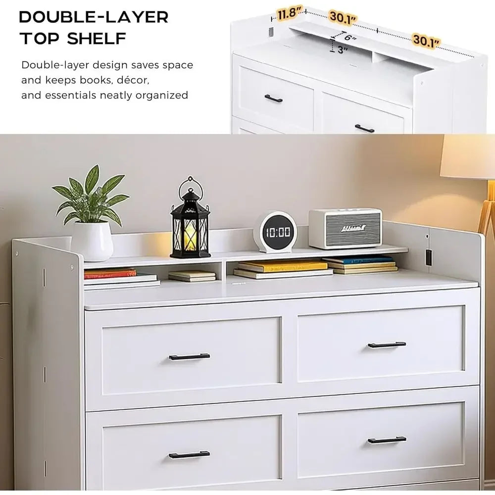 Queen Size Storage & Charging Station Murphy Bed with Motion Sensor Lights, White
