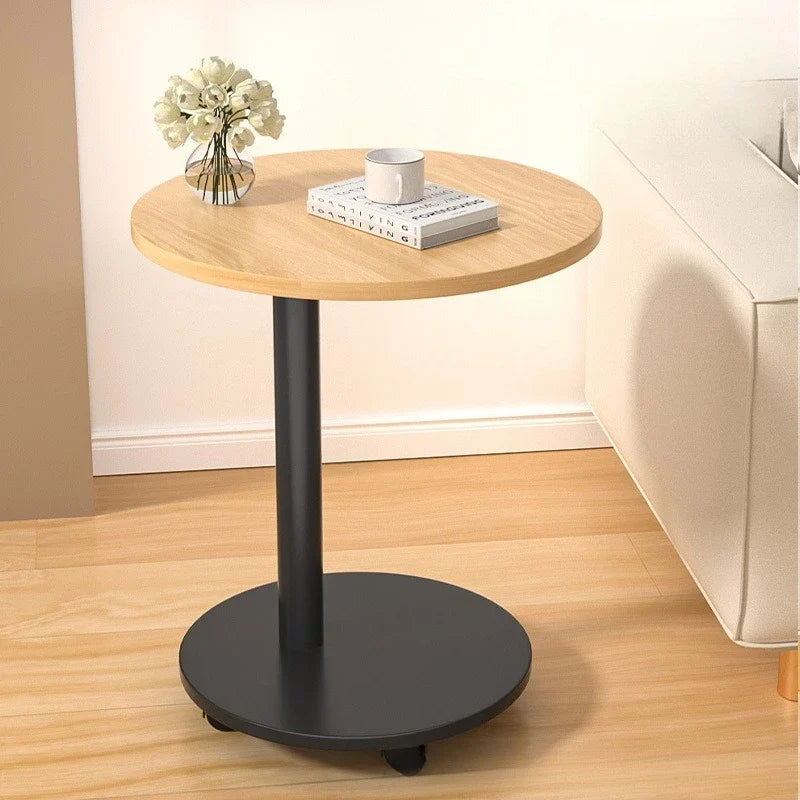 Modern Round Dining Table Portable Foldable Wheeled Side Table