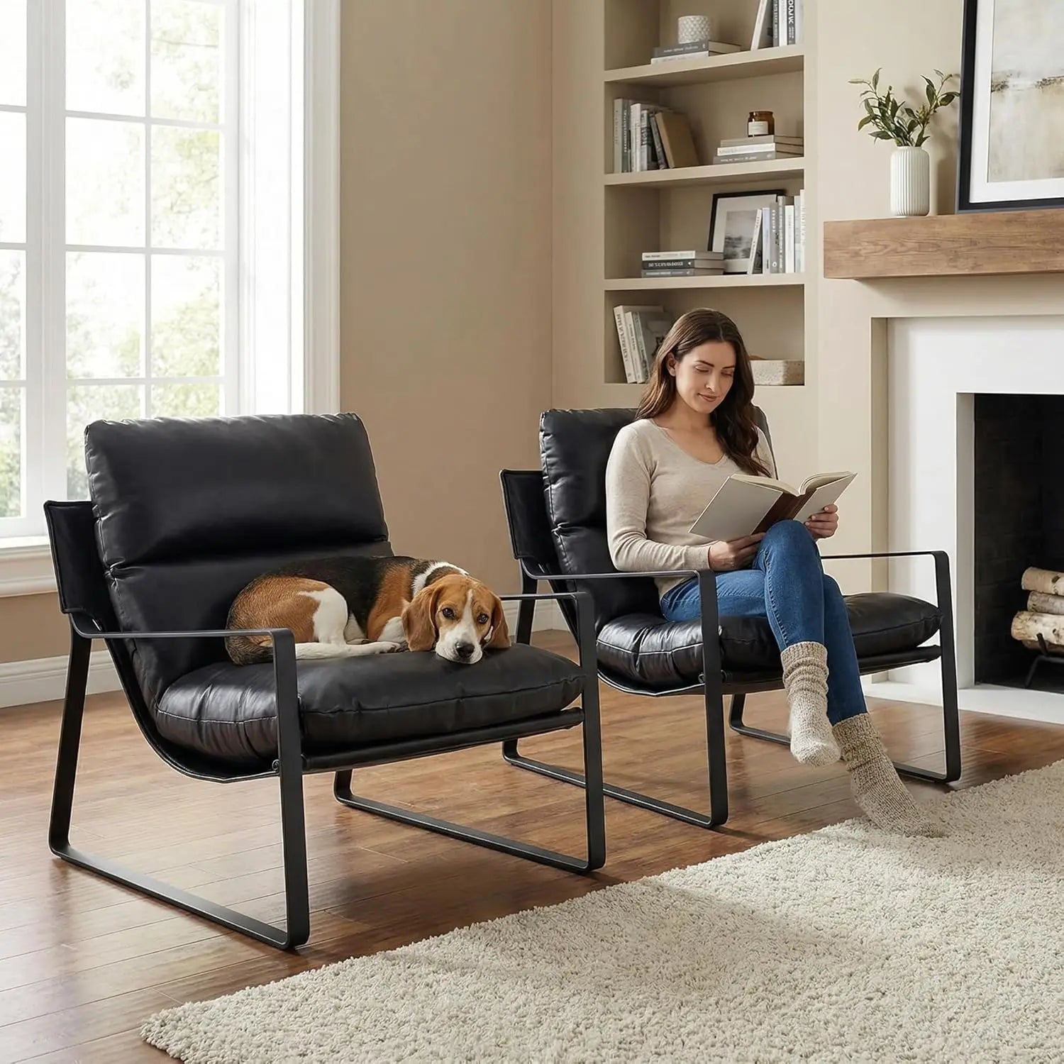 Leather Accent Armchair Set of 2