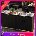 Outdoor Kitchen Island with Stainless Steel Sink and Storage Cabinet