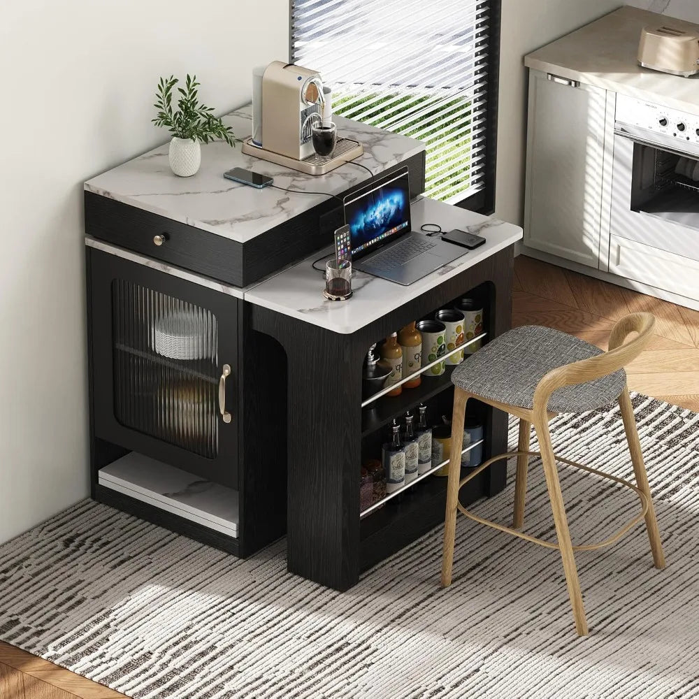 59.5" Kitchen Island with Extendable Dining Table, Black