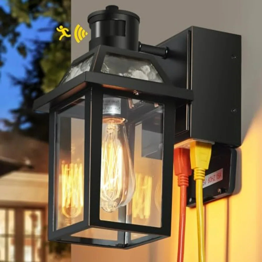 Porch Lights with GFCI Outlet, Dusk to Dawn Outdoor Lights with Outlet,