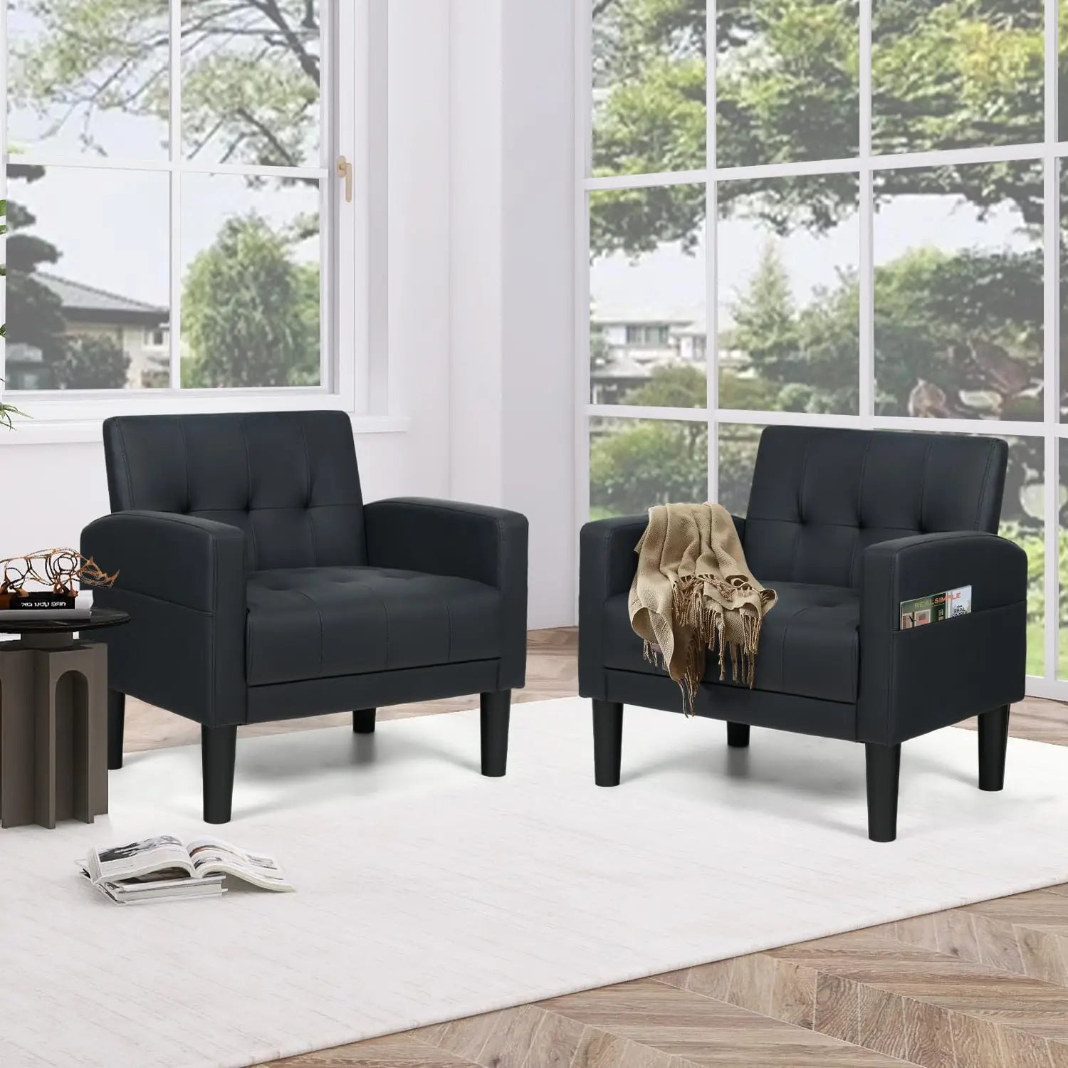 Upholstered Accent Chair Set of 2 Modern Faux Leather