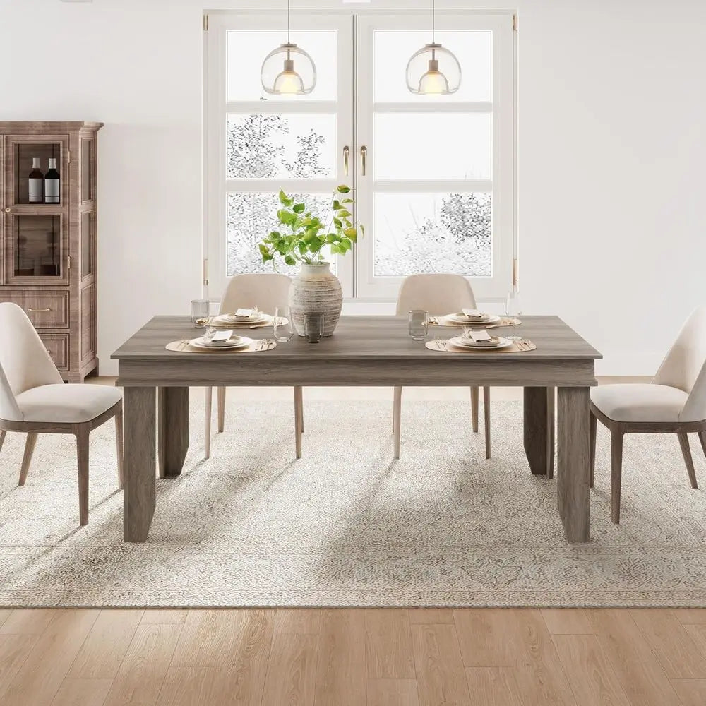 Sturdy Wooden 71 Grey Walnut Dining Table for 6-8 People