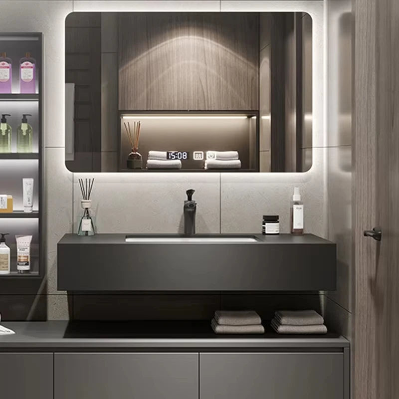 Luxury Bathroom Vanity Cabinet with Side Cabinet Ceramic Basin