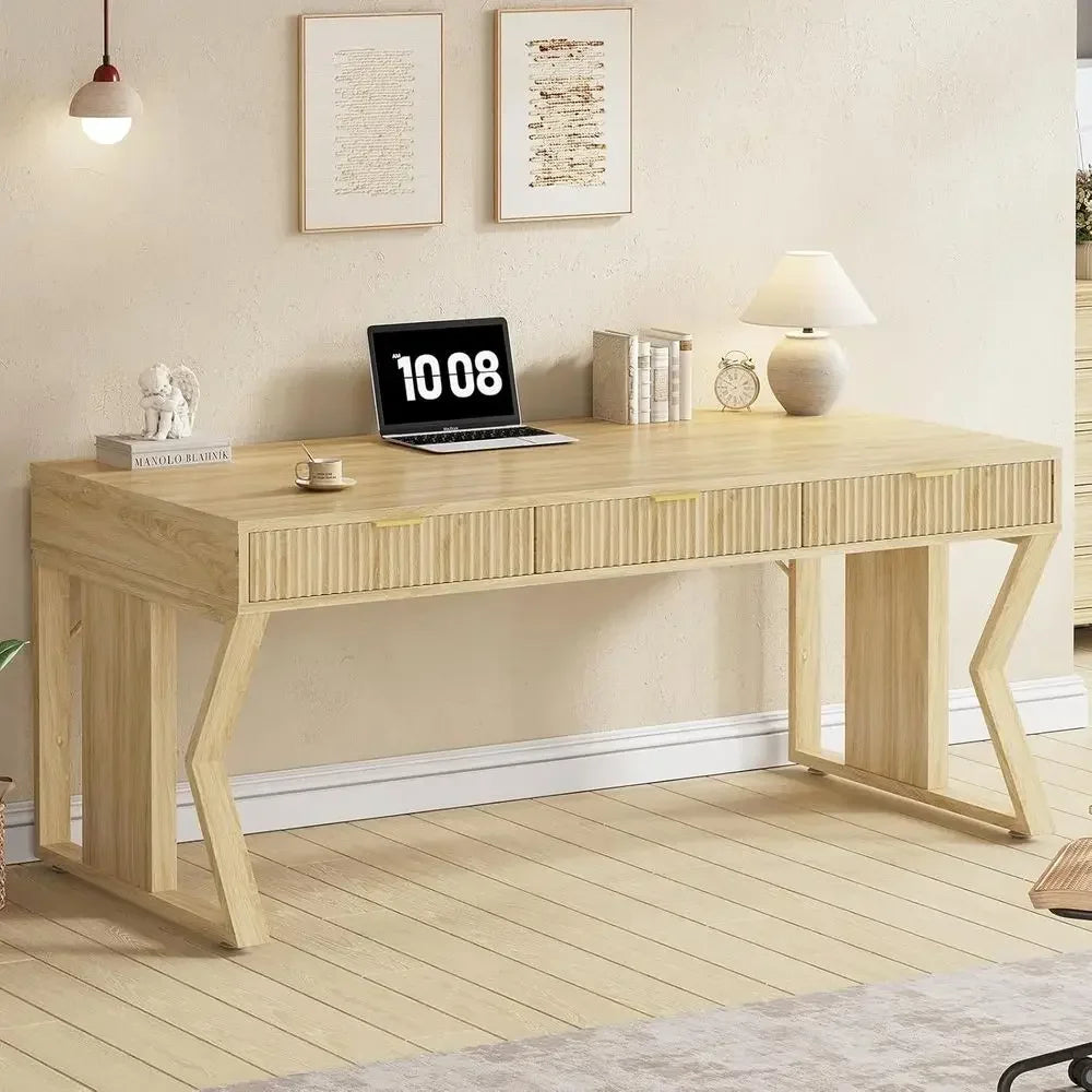 55-inch Natural Oak Executive Home Office Desk