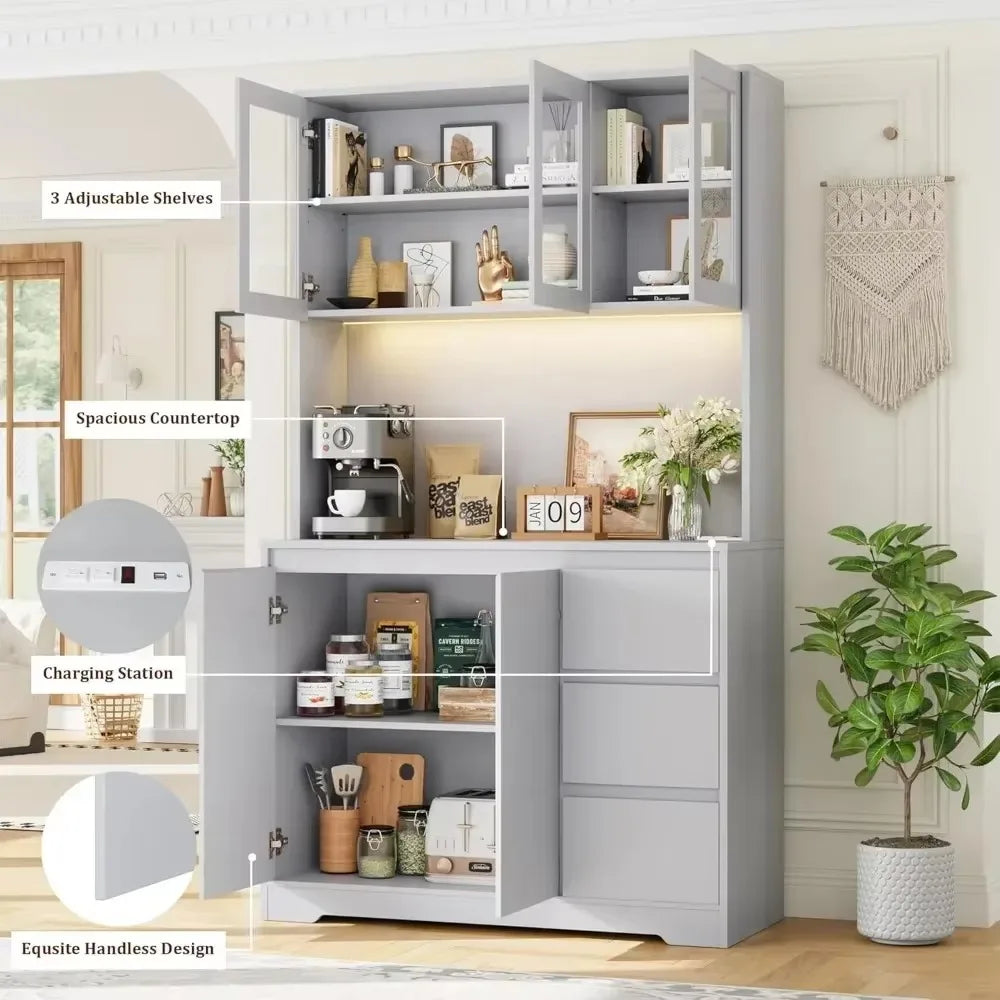 Kitchen Cabinet,LED Lights and Charging Station